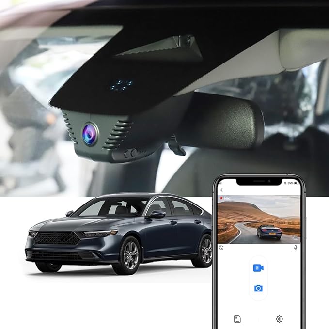 Fitcamx 4K Dash Cam Suitable for Honda Accord 2023 2024 2025 Hybrid LX Sport EX Touring EX-L (Gen11), OEM Look, 2160P UHD Video, Built-in WiFi & APP, Loop Recording, G-Sensor, Plug & Play, 64GB Card