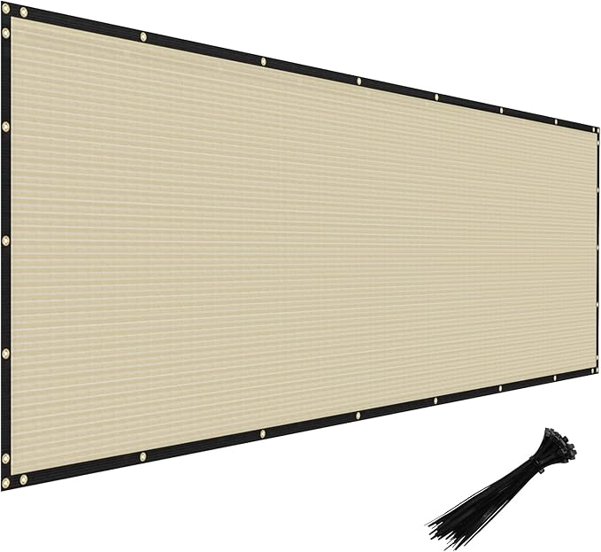 Windscreen4less Privacy Fence Screen Heavy Duty Windscreen Fencing Mesh Fabric Shade Net Cover with Brass Grommtes for Outdoor Wall Garden Yard Pool Deck, 8'x55' Beige