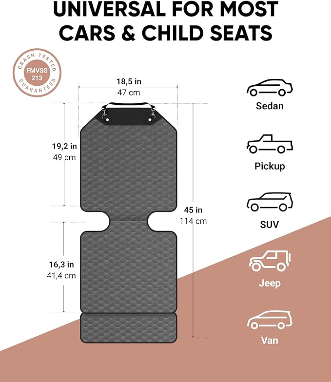 Owleys Set Seat Back Organizer & Car Seat Protector Hexy Waterproof & Non-Slip Protector for Child Car Cushion for Leather and Fabric Seats (Gray 2 pcs)