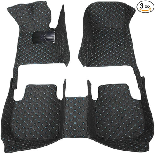 KaiLaiCarCustom Automotive Car Floor Mats for 99.99% Sedan SUV Sports Car Men Women Protection Full Coverage Pads Anti-Slip Leather Floor Lining (Black Mat Blue Line, A - Diamond)