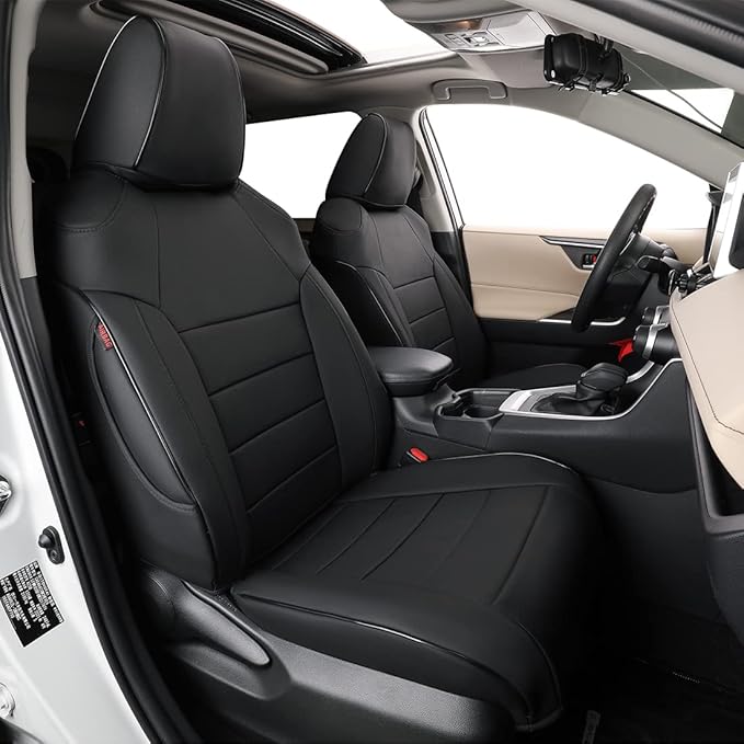 EKR Rav4 Seat Covers Custom Fit for Toyota Rav4(Gasoline) 2019 2020 2021 2022 2023 2024 2025 LE/XLE/XLE Premium/Limited,Leather Car Seat Cover Full Set for SUV,Faux Leather(Black)