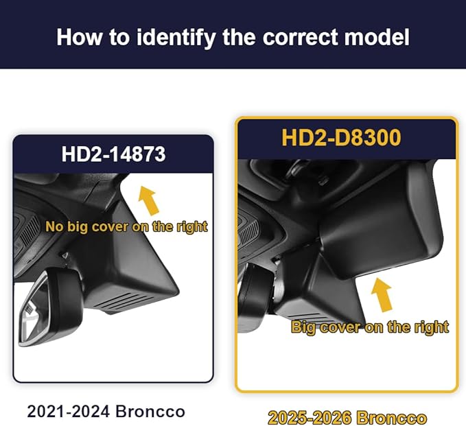 Fitcamx Front 2K+Rear 1080P Dash Cam Adapts for Ford Bronco 2025-2026 & Bronco Rapor (HD2-D8300), Integrated OEM Look, Dual HD Video, WiFi & APP, Loop Recording, G-Sensor, Easy to Set, 64GB Card