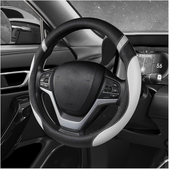 Car Steering Wheel Cover, 15 Inch Premium Leather Breathable Non-Slip Wheels Wrap, Universal Auto Comfortable Steering Wheel Protector for SUV Truck Van, Car Accessories (Gray)