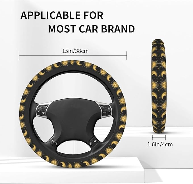 Sun and Moon Cute Steering Wheel Cover Non-Slip Breathable Sweat-Absorbent Suitable for SUV Van Truck Car Universal Protection Accessories 15 Inch Suitable for Women Men