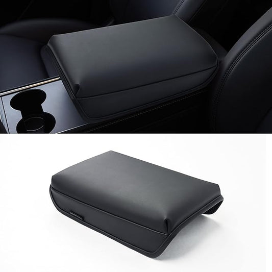 KMMOTORS Model Y, Model 3 Center Console Cover Basic Black, Armrest Cushion, Console Protector, Vegan Leather, Model 3(2020-2024) Accessories, Accessories for Model Y
