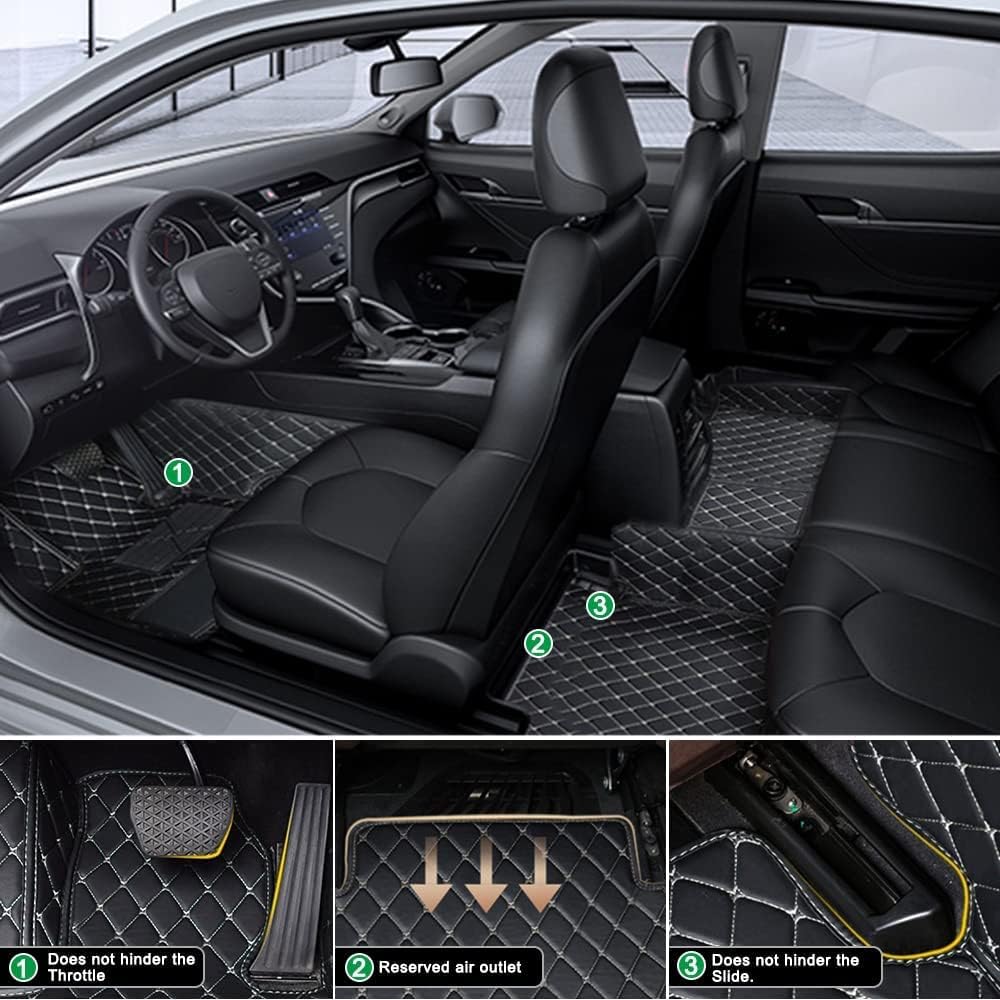 Customized Personalized Car Mats - All Weather Men's and Women's Floor mats Suitable for 99% of vehiclesPads Protection Non-Slip Leather Floor Liners (Black)