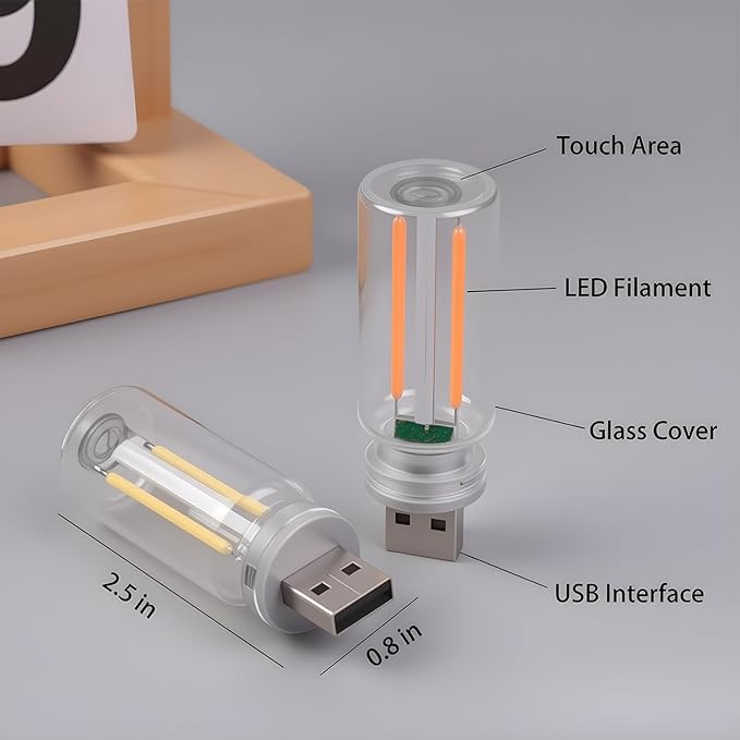 2 PCS USB Car Interior Lights, Plug-in Retro Car Atmosphere Lamps with Touch Adjustment, Portable Mini Nightlights, Universal Ambient Lighting Kits for Vehicle Interior Accessories (Yellow)