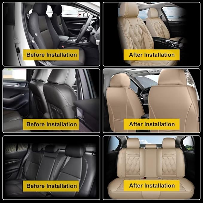 AOMSAZTO Car Seat Covers,Full Set 5 Seats Custom Fit for Toyota RAV4 2013-2026,Leather Car Seat Cover Seat Cushion Protector,Airbag Compatible Waterproof Beige