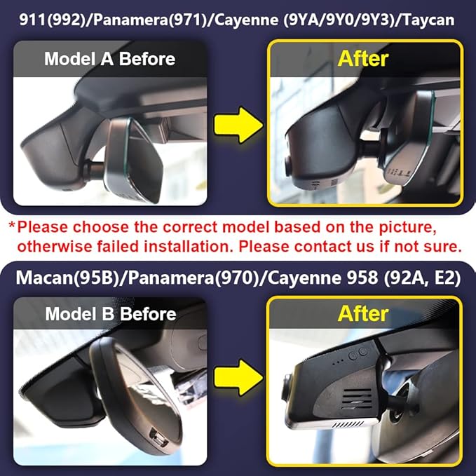 Fitcamx 4K Dash Cam Suitable for Porsche Macan 95B Panamera 970 Cayenne 958 92A E2 (Model B), OEM Factory Look, 2160P UHD Video, Built-in WiFi & APP, Loop Recording, G-Sensor, Easy to Use, 64GB Card