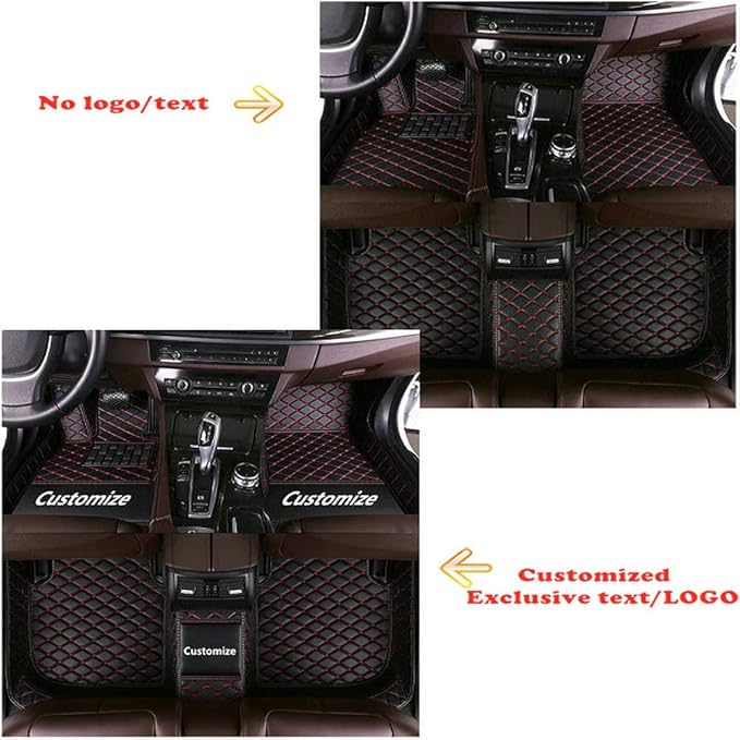 Custom Personalized Floor Mats for Cars - Luxury Full Coverage All Weather Mats, Anti-Slip Leather Mat Set, Fit for 99% of Cars, SUVs & Trucks (Red Mat Beige Line, A-Diamond)
