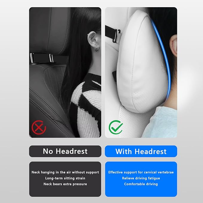 Headrest Pillow Comfortable Neck Pillow Support Cushion for Tesla Model 3 Highland Model Y Model S Model X Cybertruck Adjustable Strap Soft Leather Pillow for Driving, 1 Pack, White