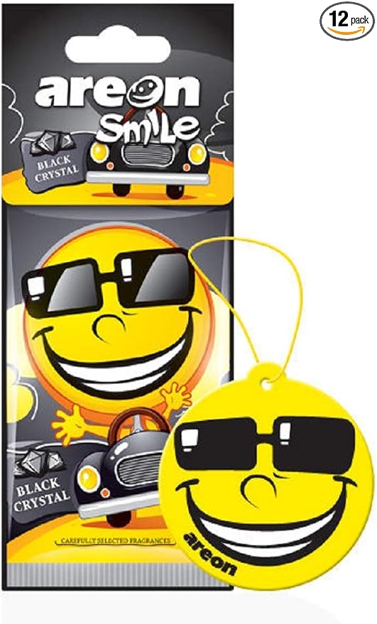AREON Smile I Design Hanging Car Air Freshener, Black Crystal (Pack of 12)
