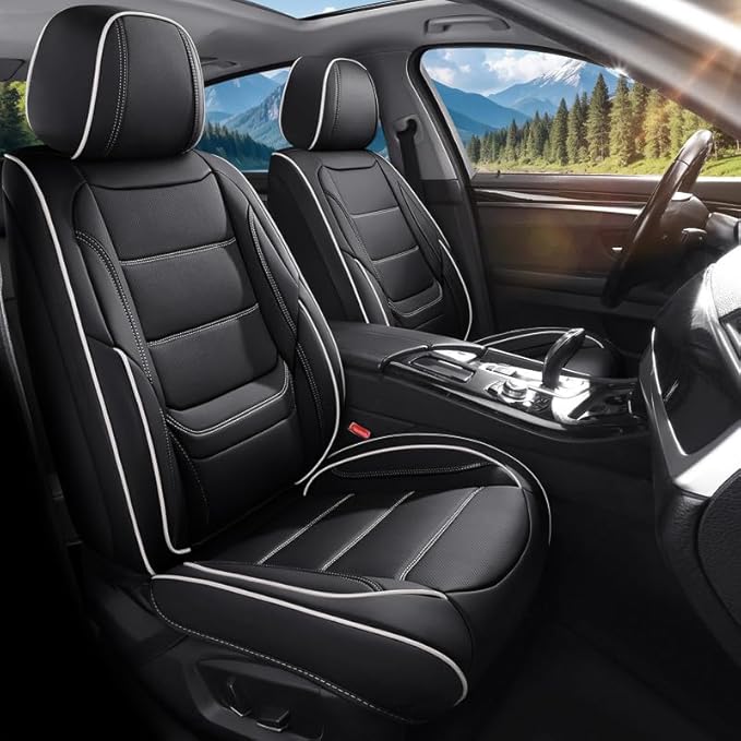 Car Seat Covers Full Set Custom Fit for Chevy Trax 2015-2026-Luxury Leather with Lumbar Support, Breathable, Waterproof, Anti-Slip, Durable, Easy to Install (Black&White,Full Set)