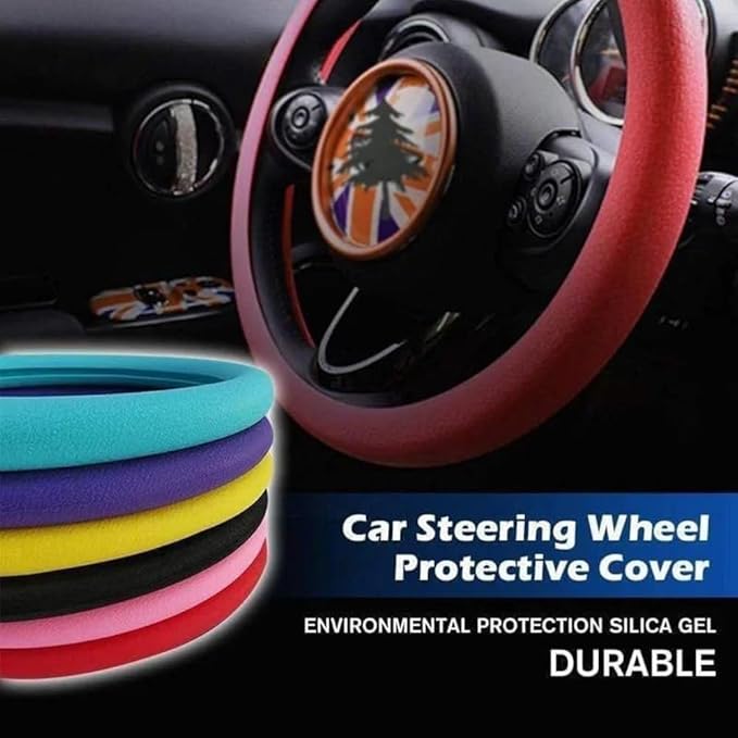 Car Steering Wheel Protective Cover, Silicone Steering Wheel Cover Grip, Cool Non-Slip Thin Steering Wheel Protector, Stretchy, Silent, Fits 13/14/15/16 inch Wheels (Dark Blue)