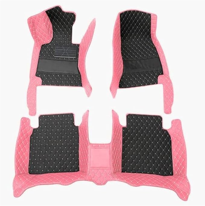 Custom Car Mats All Weather Fit Automotive Floor Mats PU Leather Protector Mat for Most Sedan, SUV, Truck Floor Mats (Black+Pink Side)