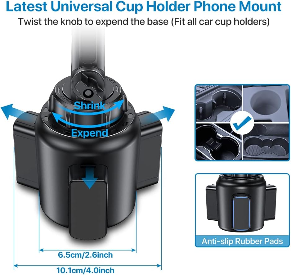 Miracase [Upgraded Version Cup Phone Holder for Car, Universal Adjustable Long Neck Car Phone Mount Cradle Friendly Compatible with iPhone Samsung Google and All 4.0-7.0 inches Smartphones