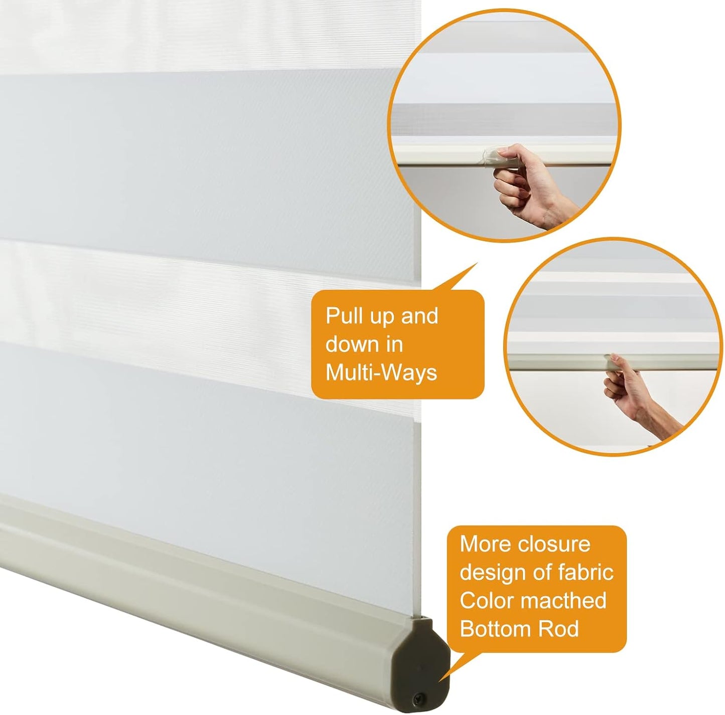 Persilux Cordless Zebra Blinds for Indoor Windows, Free-Stop Zebra Blinds Cordless, Light Filtering Sheer Shades Dual Layer for Day and Night, Zebra Roller Shades for Home (35.25" W X 64" H, Cream)