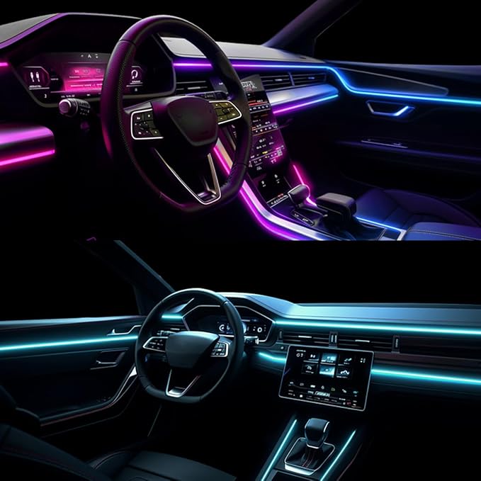 Dreamcolor Acrylic Interior Car LED Strip Lights, Car Ambient Lighting Kit with APP Control, Decorative Lights with Dynamic Chasing Sync to Music, RGB Neon Lighting (6 in 1)