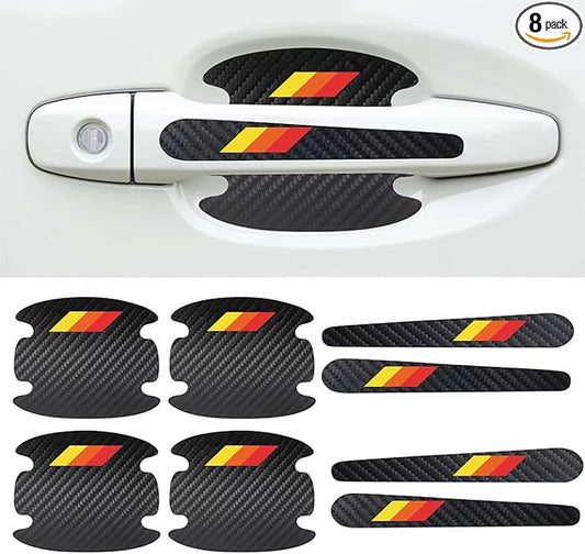 8PCS Stylish Tri-Color Carbon Fiber Car Door Handle Bowl Stickers, Universal Paint Guard Covers, Personalized Protective Film