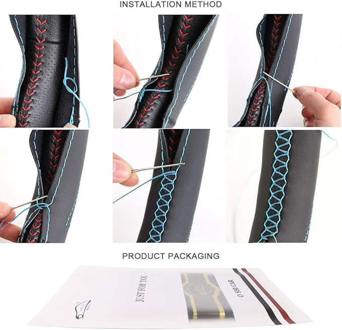 Micro Fiber Leather Car Steering Wheel Cover Stitch On Wrap with Needle & Thread Anti-Slip Auto Steering-Wheel Case DIY 14 Inch for Honda Civic Etc.Black