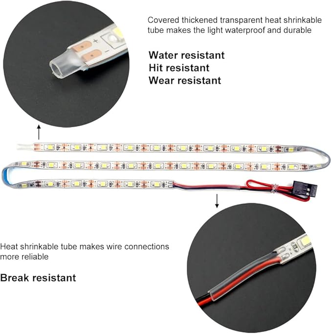 Waterproof LED Light Strips for RC Cars Trucks Airplanes Boats Drones Fixed Wing AR Wing Model Underglow Light (Red)