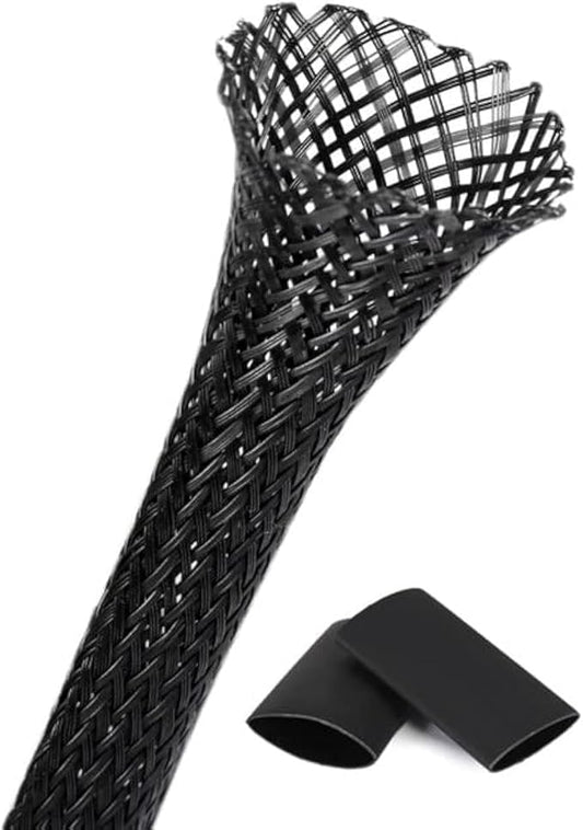 25ft - 3/4 Inch Cable Management Sleeve Protector,Wire Loom PET Expandable Wire Sleeving for Office TV Computer Home Theater Engine Bay Cord Organizer,Protect Cables from Pet Cat Dog Chewing,Black
