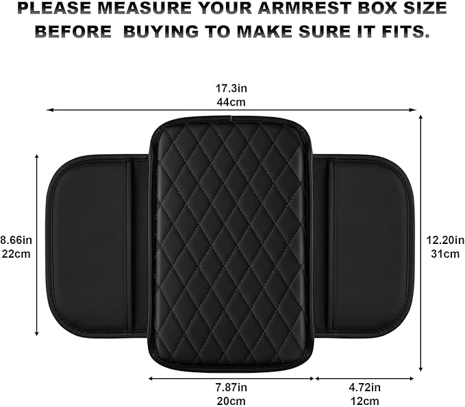 Upgraded Car Center Console Cover Fit for Camry Faux Leather Car Armrest Cover Cushion with 2 Storage Bags,Car Armrest Storage Box Interior Accessories(Black)