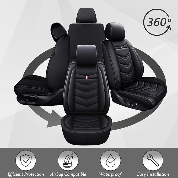 Car Seat Cover for Ford Explorer 2000-2025, Waterproof Durable Compatible Airbag, Premium Leather Seat Protector(2 Seats Standard,Black)