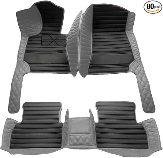 TREGOO All Weather Car Mats Custom Fit Non Slip Floor Mats for 1998-2025 Cars Personalized Leather Protection Pads Suitable for Men Women (Edge Gray Black Horizontal bar)
