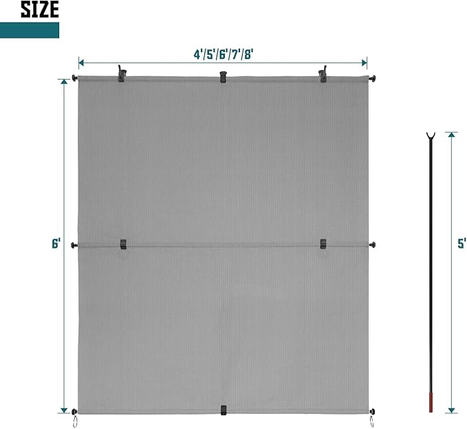 Bynbbur 6'W x 7.5'H Outdoor Patio Shades Foldable Roller Blinds, 220 GSM Sun Shade Roll Up Porch Screens Exterior Shade Cloth for Deck Pergola Backyard, Light Gray
