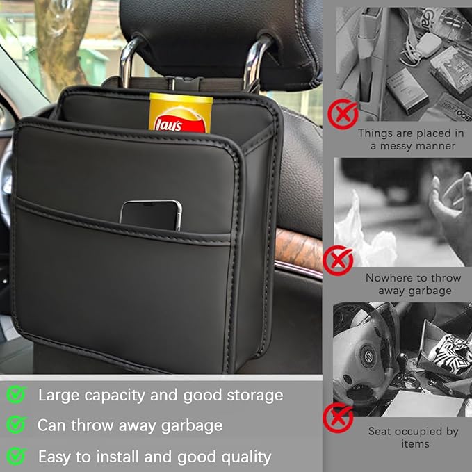Zpana Car Seat Back Organizer, Leather Multipurpose Hanging Vehicle Backseat Headrest Storage Bag, Automotive Pouch Pocket Organizer for Kids & Adults, Universal for Truck SUV Sedan (Red)