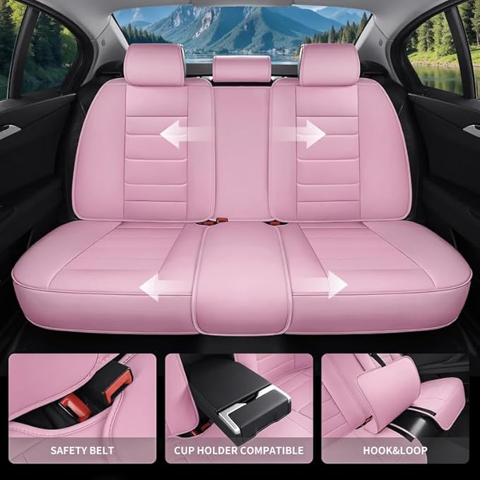 Car Seat Covers Full Set Custom Fit for Chevy Malibu 2000-2025 2026 - Premium Leather with Lumbar Support, Breathable, Anti-Slip & Excellent Seating Experience (Pink, Full Set)