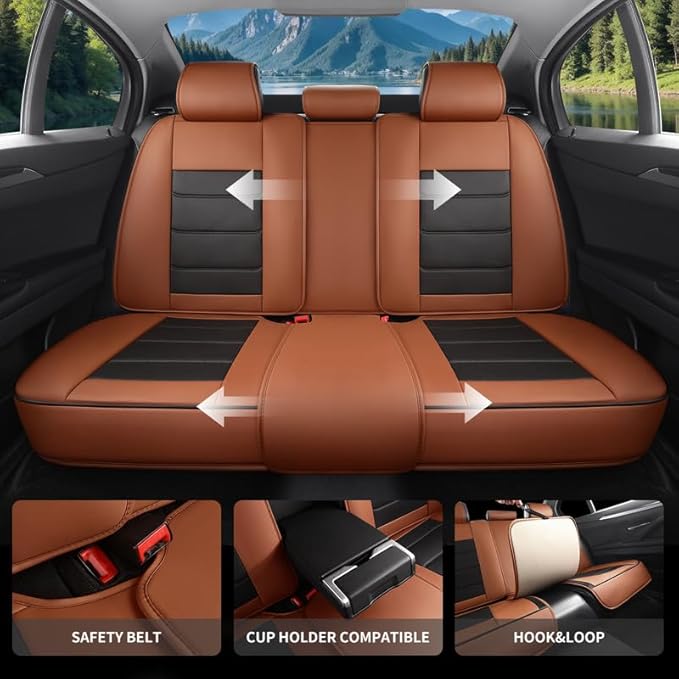 Car Seat Covers Full Set Custom Fit for Pontiac Vibe 2003-2010-Luxury Leather with Lumbar Support, Breathable, Waterproof, Anti-Slip, Durable, Easy to Install (BlackBrown,Full Set)