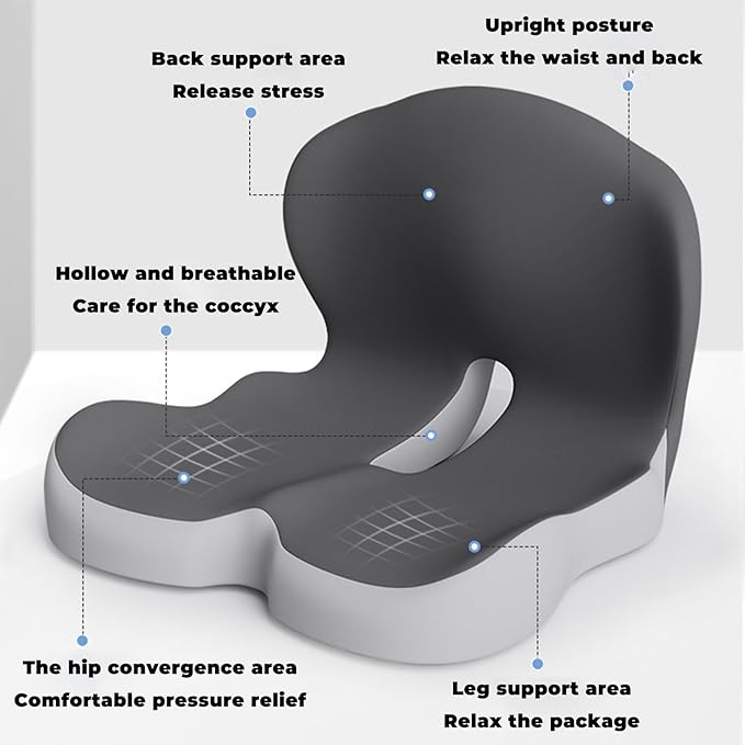 Back and Seat Cushion, Soothe+Cushion,Car Seats with Lumbar Support,Memory Foam Non Slip Skin with Back Support for Office Chair, Car (Navy Blue)