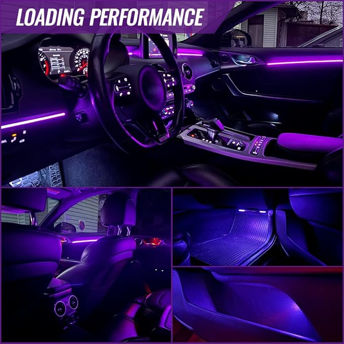 Ambient Lighting Car Led Lights Interior Kit,10 in 1 RGB Music Sync Acrylic Led Lights for Car Interior,175 inches Fiber Optic Neon Accent Strip Night Ambiance Footwell Lighting with Wireless APP