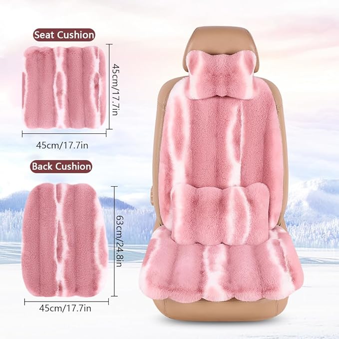 Luxury Plush Car Seat Cushion Set Car Headrest & Lumbar Support & Seat Cushion & Back Support Pillow Fluffy Fuzzy Car Seat Covers Non-Slip Cushion for Universal Accessories Automobiles (4, Grey)