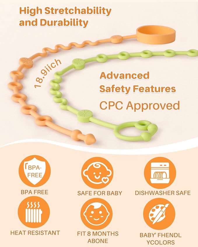 LittleHugs Toy Straps for Baby, Adjustable Toy Holder for Stroller Accessories, Silicone Tether Pacifier Clip, No Throw Travel Essential Leash for High Chair, Car Seat (4 Pack Macaron)