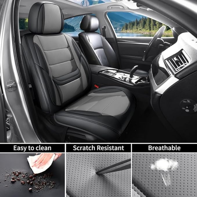 Car Seat Covers Custom Fit for Chevrolet/Chevy Captiva 2006-2018 , Premium Faux Leather Waterproof Car Seat Protectors with Lumbar Support, Breathable Anti-Slip Easy to install(Black&Gray,Full set)