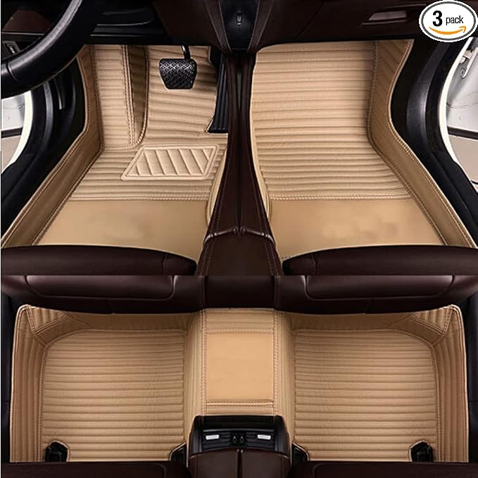 KaiLaiCarCustom Automotive Car Floor Mats for 99.99% Sedan SUV Sports Car Men Women Protection Full Coverage Pads Anti-Slip Leather Floor Lining (Beige Strip, B- Long Stripes)