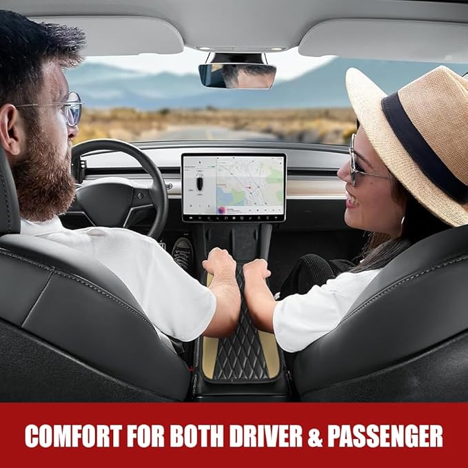 Car Center Console Cushion Pad, Armrest Cover for Car, Leather Waterproof Armrest Seat Box Cover, Auto Accessories Comfortable Arm Rest Box Cushion Pad for Most Vehicles (Beige)