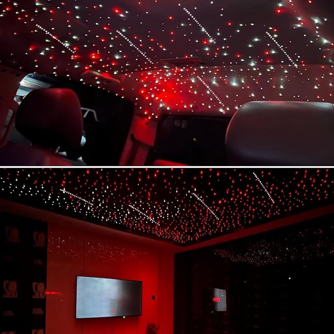 AKEPO 18W Twinkle+Meteor 2-in-1 Fiber Optic Lights, Dual Color Ports with 1300pcs+240pcs Meteor Fibers in 0.03in 13.1ft APP Optical Star Ceiling Kit for Car Headliner Star Light Kits or Home Decor