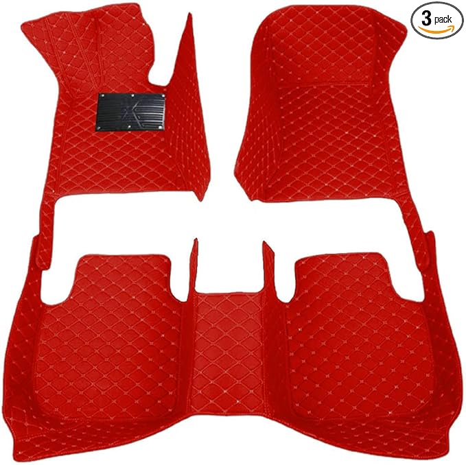 KaiLaiCarCustom Automotive Car Floor Mats for 99.99% Sedan SUV Sports Car Men Women Protection Full Coverage Pads Anti-Slip Leather Floor Lining (Red Mat Red Line, A - Diamond)
