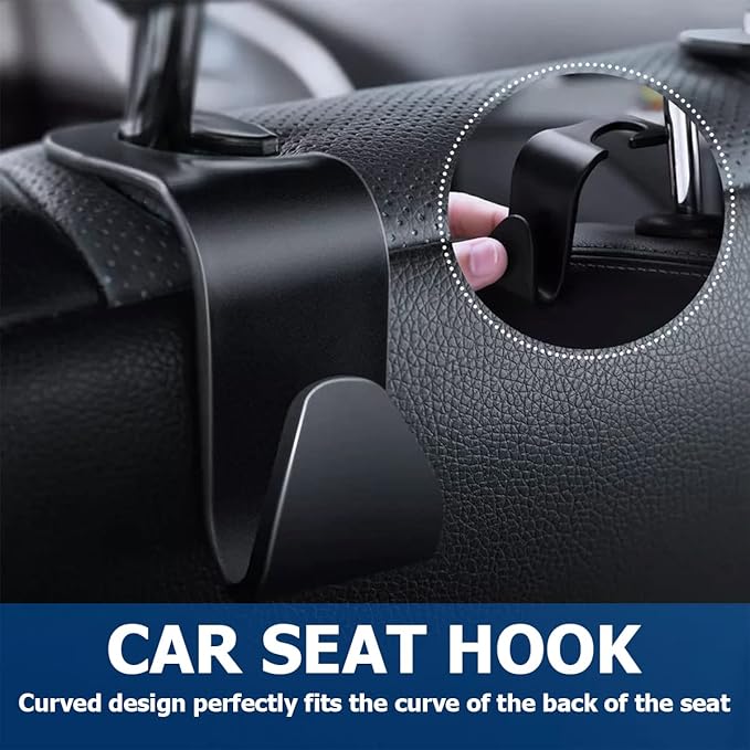 Moly Magnolia Car Seat Headrest Hook, 4PCS Multifunctional Auto Backseat Hangers, Vehicle Storage Organizer for Purse, Coat, Umbrella, Grocery, Bag, Handbag (Blue)