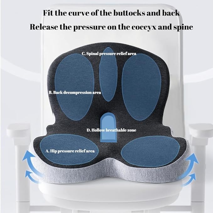 L-Shaped Memory Foam Seat Cushion with Lumbar Support-Ergonomic Car & Office Chair Cushion for Sciatica, Coccyx & Back Pain Relief Supports Hips & Back for Drivers & Long Sitting (Double Grey)