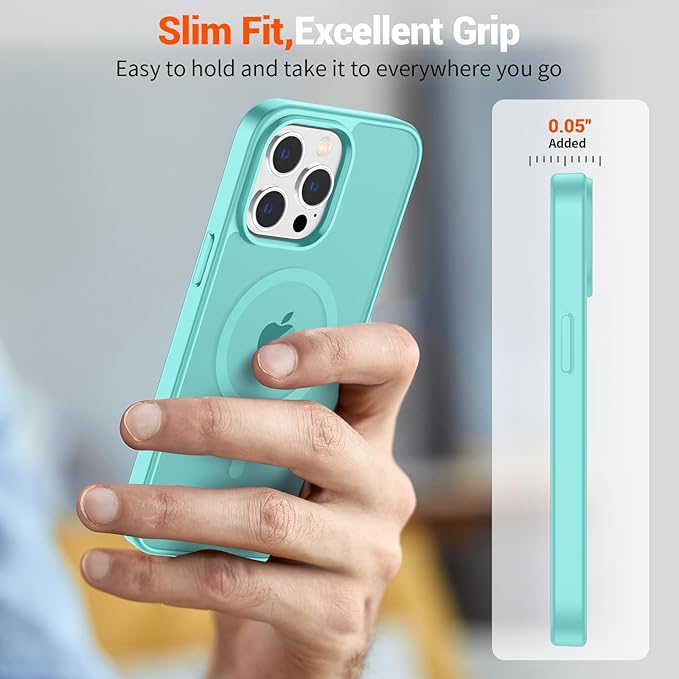 SUPFINE Magnetic for iPhone 13 Pro Max Case (Compatible with MagSafe) (Military Grade Drop Protection) Slim Translucent Matte Shockproof with Anti-Fingerprint Phone Case,Blue Green
