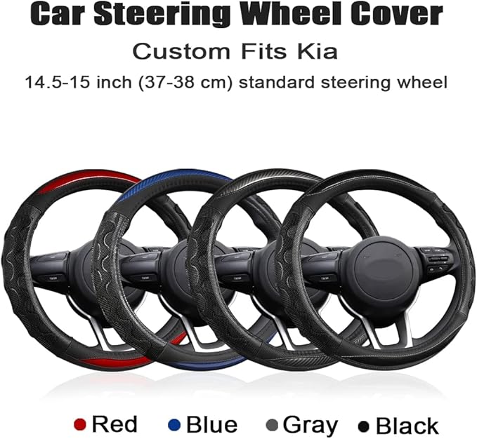 GIANT PANDA Steering Wheel Cover for Kia Soul,Sportage,Forte,Optima,Telluride(3D Honeycomb-Black-Standard Size)