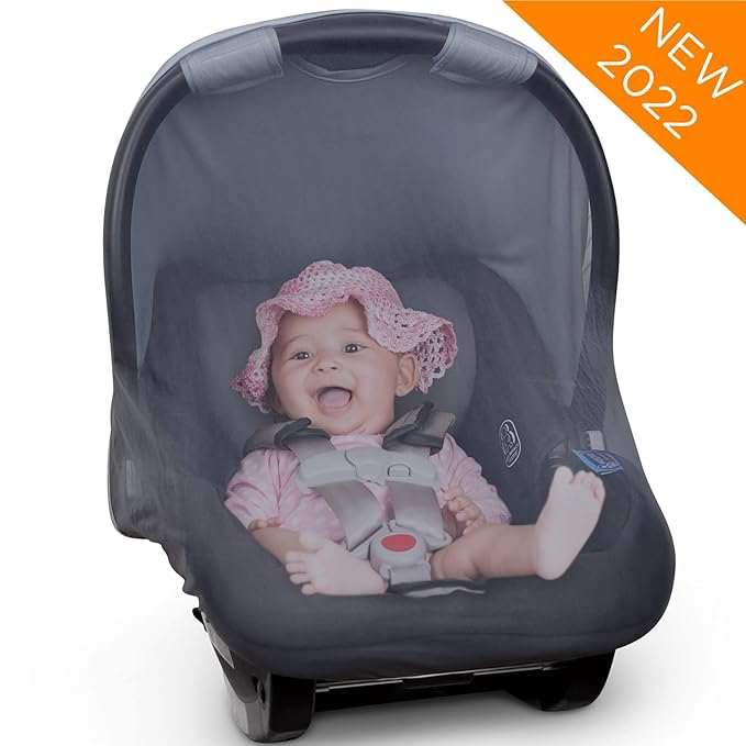 liuliuby Summer Baby Car Seat Cover | 2-in-1 Breathable Carseat Sun Shade & Mosquito Net | UV Protection Lightweight Canopy Covers for Infant Boys | Bug Net Mesh for Warm Weather (Blue)