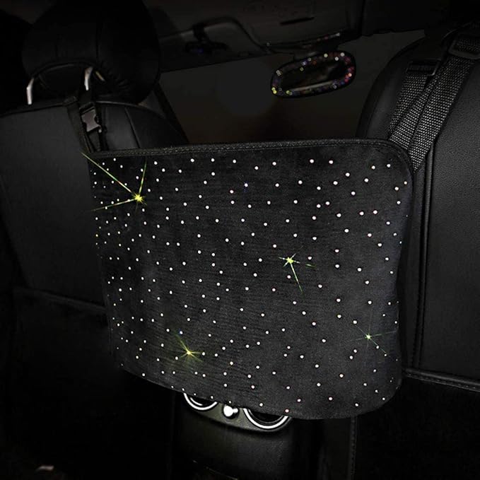 eing Bling Car Organizer,Seat Back Net Bag,Barrier of Backseat Pet Kids,Cargo Tissue Purse Holder,Driver Storage Netting Pouch with Crystal Little Star Diamonds,Black