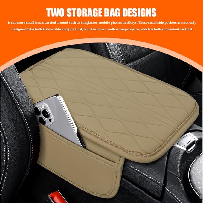 Leopard Cheetah Print African Animal Hunting Auto Center Console Armrest Pad, Car Center Console Cover, Auto Accessories Soft Comfort Armrest Cover Cushion Mat for Most Cars (Beige-K3)