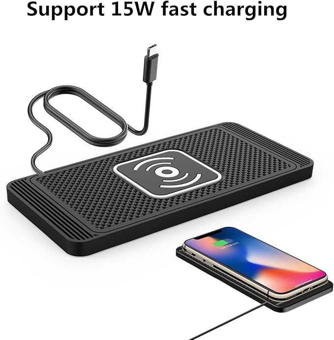 Wireless Charging Pad for Car for VW Jetta VI 2011 2012 2013 2014 2015 2016 2017 2018-pr, 15W Fast Wireless Charger Mat Non-Slip Silicone Car Center Console Phone Charging Pad,B/15W-USB